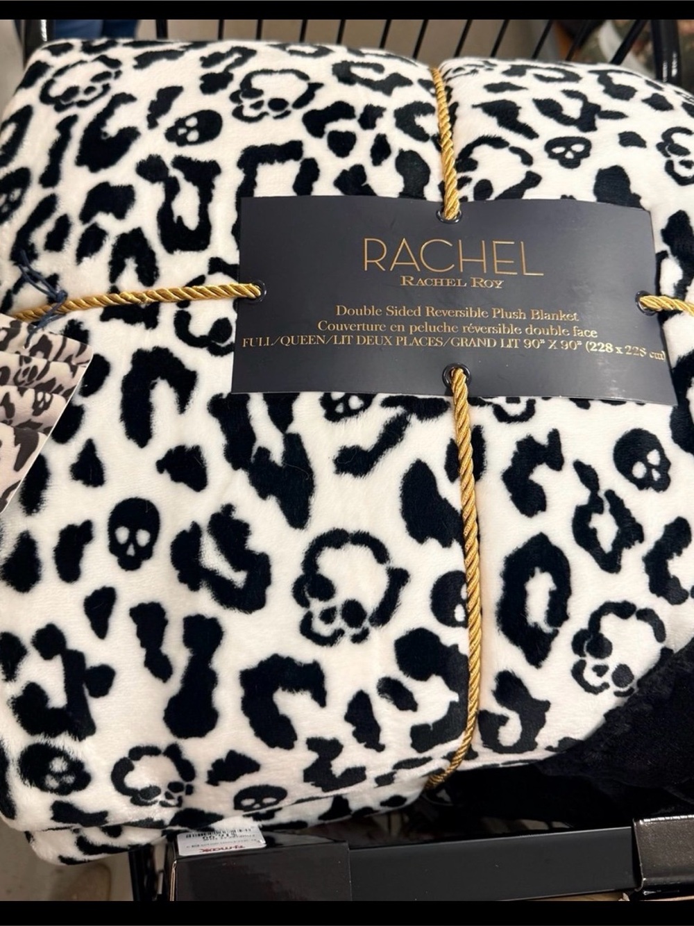 Rachel Roy Full/Queen size skull white leopard print blanket - double sided